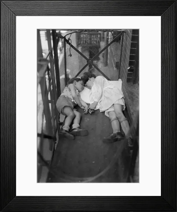 Framed Print : Two Children On The Fire Escape Napping