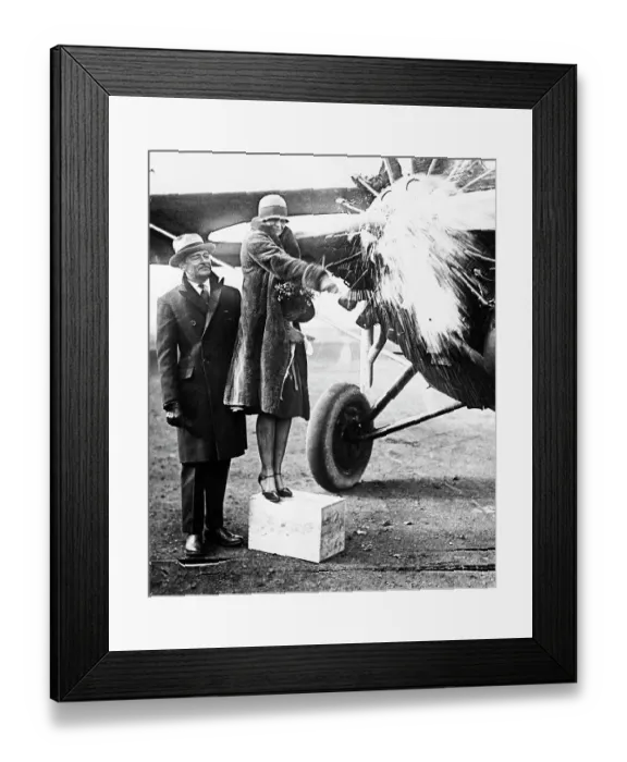 Framed Print : Amelia Earhart Christening Plane Framed Print : Amelia Earhart Christening Plane