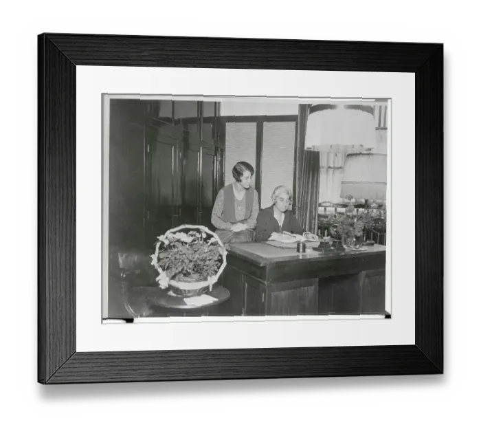 Framed Print : Two Women Managing Bank Framed Print : Two Women Managing Bank