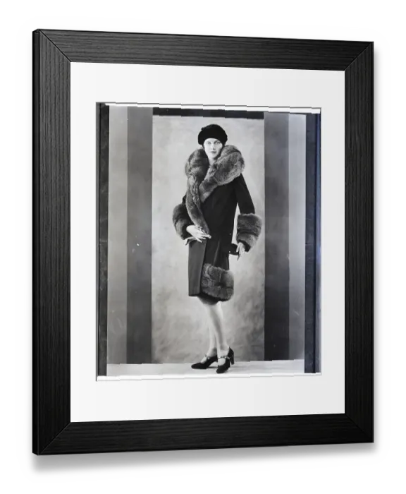 Framed Print : Woman Models Coat W / Fur Cuffs, Collar Framed Print : Woman Models Coat W / Fur Cuffs, Collar