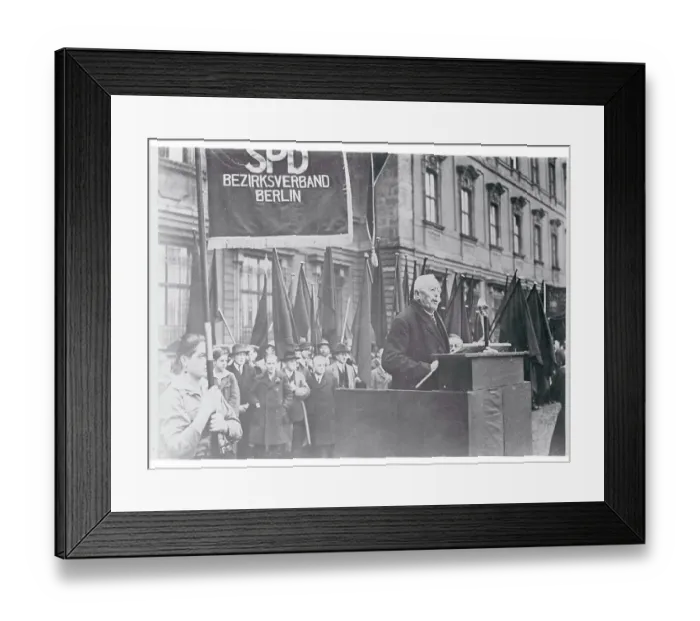 Framed Print : Elderly Man Speaking Outside at Podium