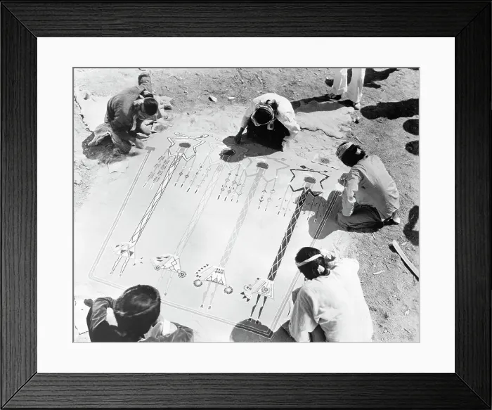 Framed Print : Indians Make Sand Painting Framed Print : Indians Make Sand Painting