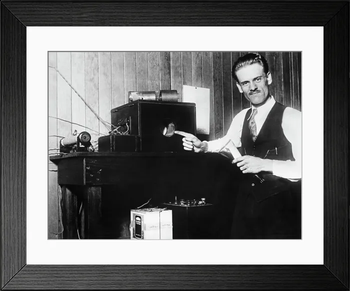 Framed Print : Philo T. Farnsworth Points to his Television