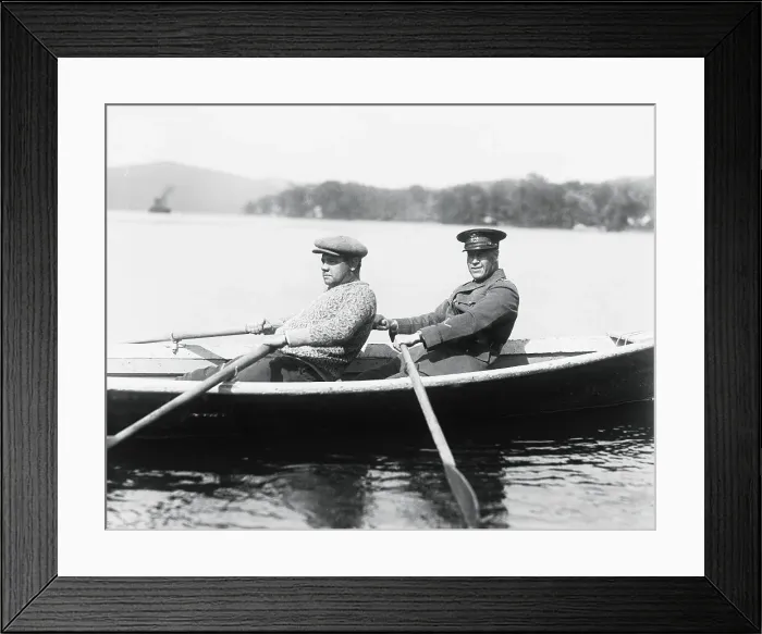 Framed Print : Babe Ruth Rowing Boat with Captain Biff Jones