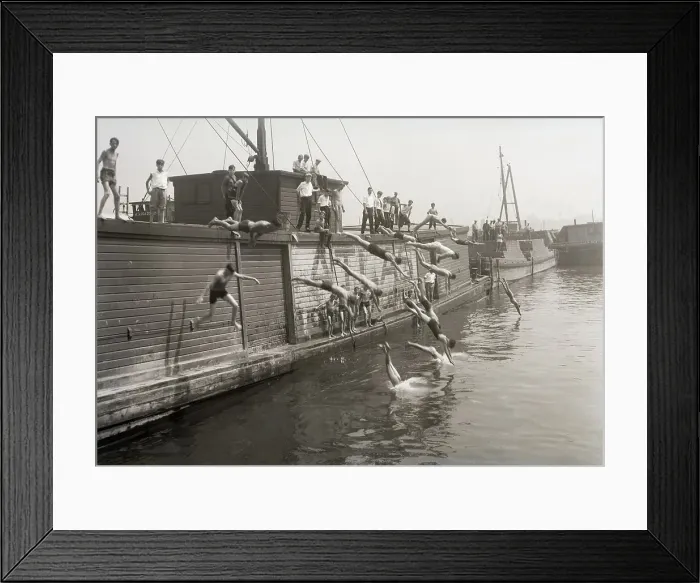 Framed Print : Kids Diving into the East River Framed Print : Kids Diving into the East River
