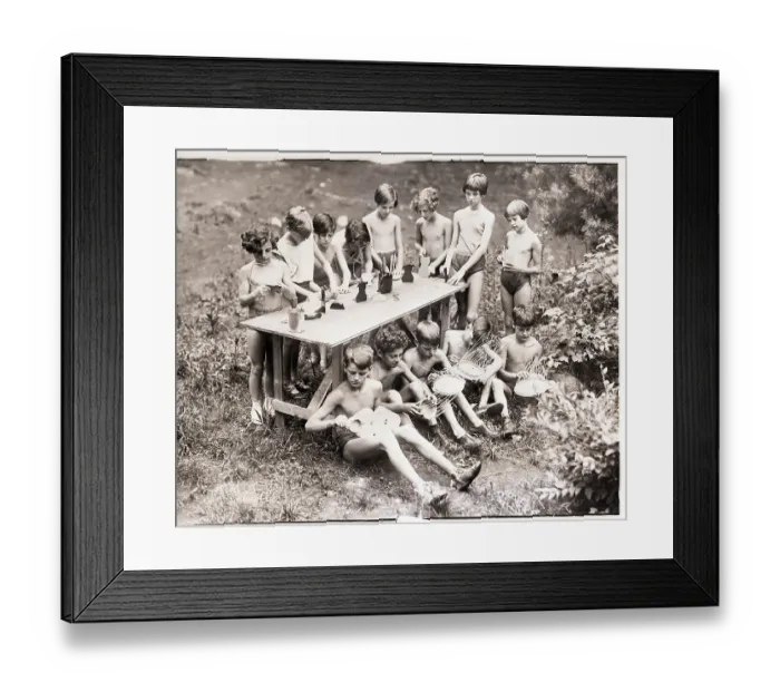 Framed Print : Half-Nude Children Make Crafts Outdoors Framed Print : Half-Nude Children Make Crafts Outdoors