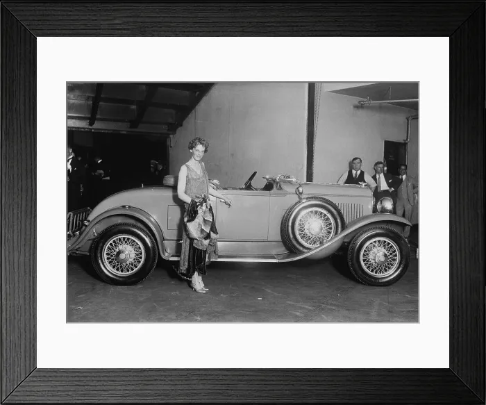 Framed Print : Amelia Earhart Posing with Automobile Framed Print : Amelia Earhart Posing with Automobile