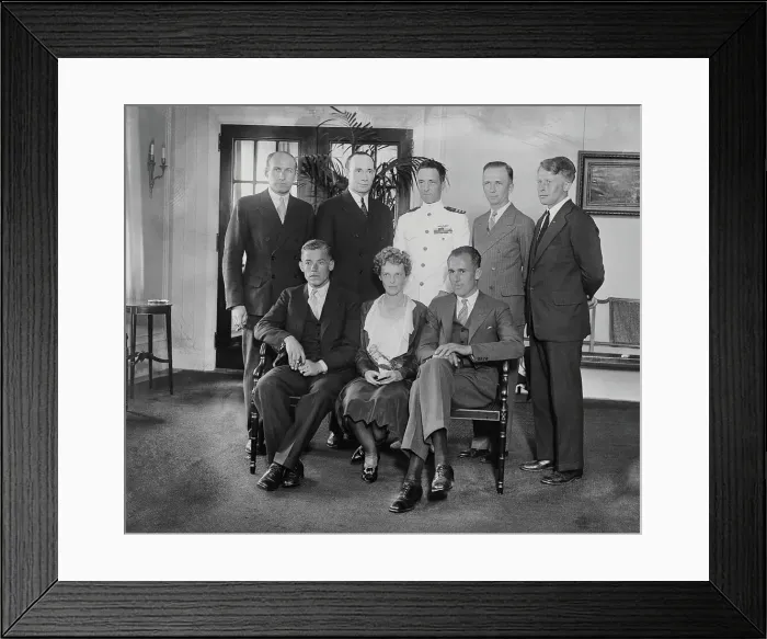 Framed Print : Richard Byrd and Amelia Earhart Posing with Others Framed Print : Richard Byrd and Amelia Earhart Posing with Others