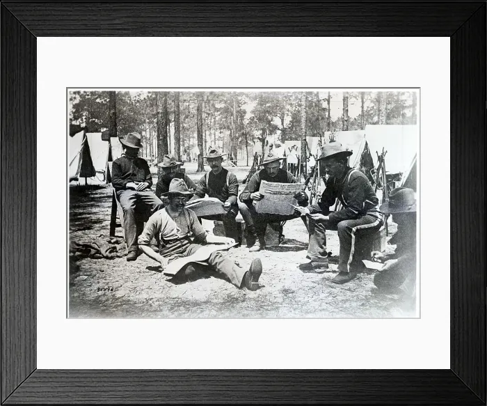 Framed Print : Camp Scene Where Solidiers Read Newspape Framed Print : Camp Scene Where Solidiers Read Newspape