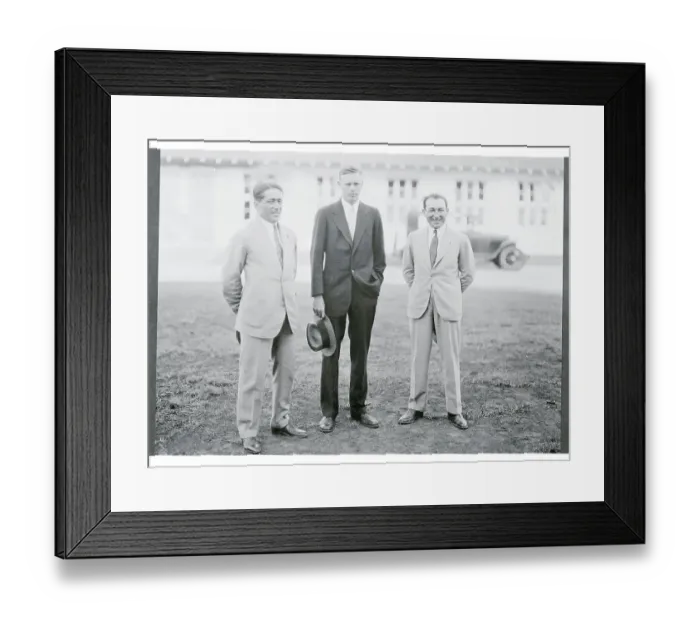 Framed Print : Portrait of Charles Lindbergh with French Aviators Framed Print : Portrait of Charles Lindbergh with French Aviators