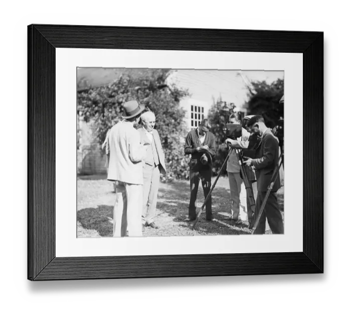 Framed Print : Thomas Edison with Reporters and Cameramen Framed Print : Thomas Edison with Reporters and Cameramen