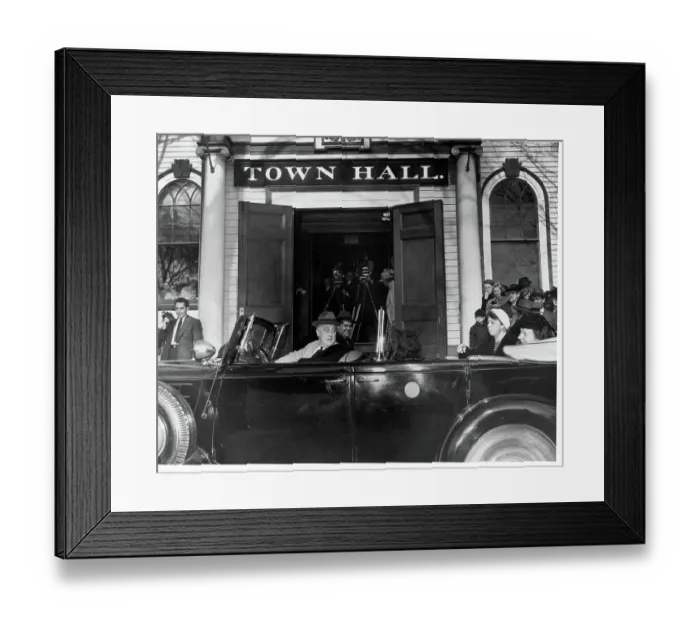 Framed Print : Franklin D. Roosevelt Parked Outside Town Hall Framed Print : Franklin D. Roosevelt Parked Outside Town Hall