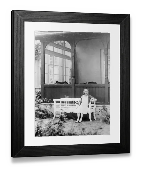 Framed Print : Elsa Einstein in Front of House Framed Print : Elsa Einstein in Front of House