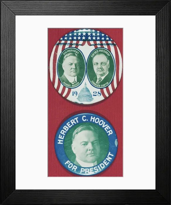 Framed Print : Display of American Campaign Emblems for Hoover and Curtis