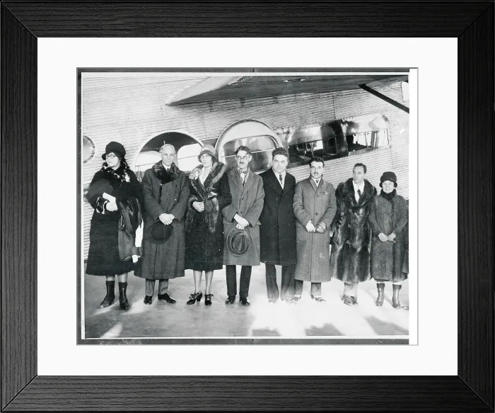 Framed Print : Evangeline Lindbergh Posing With Airplane Guests Before Departure Framed Print : Evangeline Lindbergh Posing With Airplane Guests Before Departure