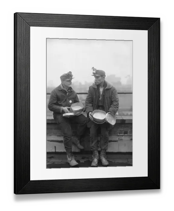Framed Print : Two Mine Workers with Canteen Dishes Framed Print : Two Mine Workers with Canteen Dishes