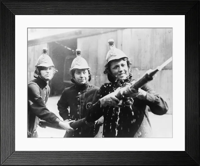 Framed Print : British Firefighters with Hose Framed Print : British Firefighters with Hose