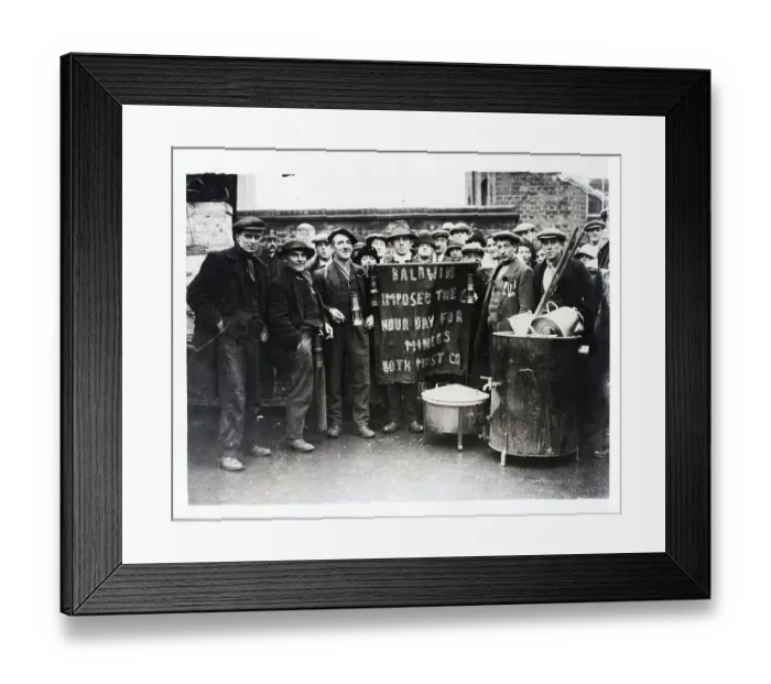 Framed Print : Welsh Miners Pose with Banner on March Framed Print : Welsh Miners Pose with Banner on March