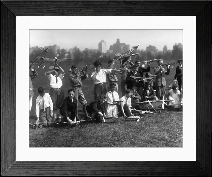 Framed Print : Boys (16-19) with model Airplanes Framed Print : Boys (16-19) with model Airplanes