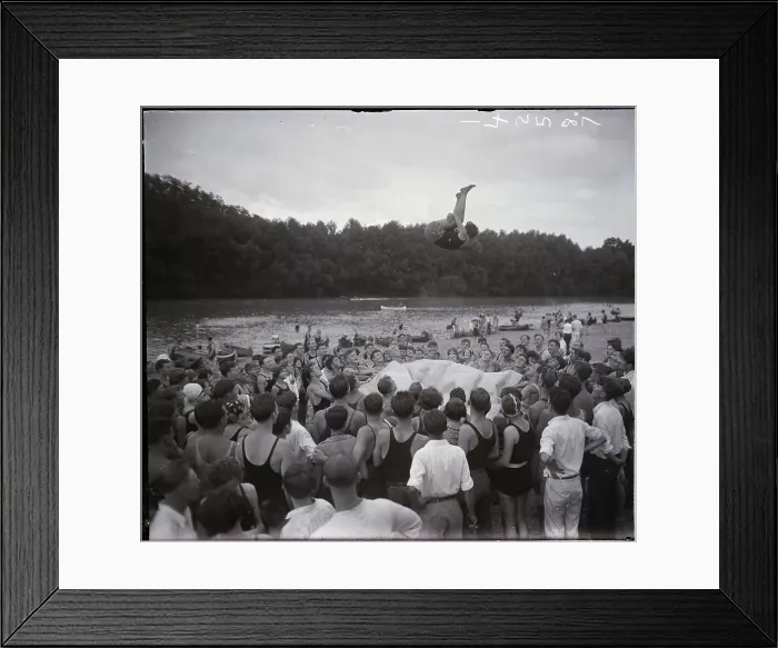 Framed Print : Woman Being Tossed In Air On Blanket Framed Print : Woman Being Tossed In Air On Blanket
