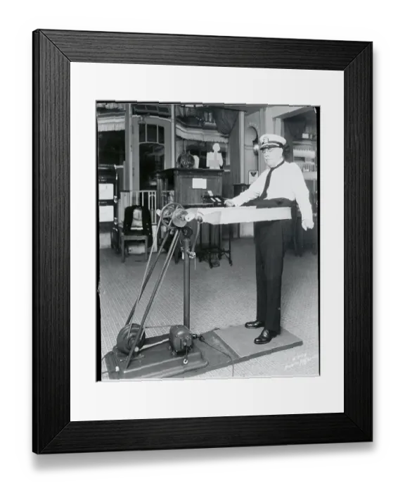 Framed Print : John Philip Sousa Attempting to Lose Pounds on Machine Framed Print : John Philip Sousa Attempting to Lose Pounds on Machine