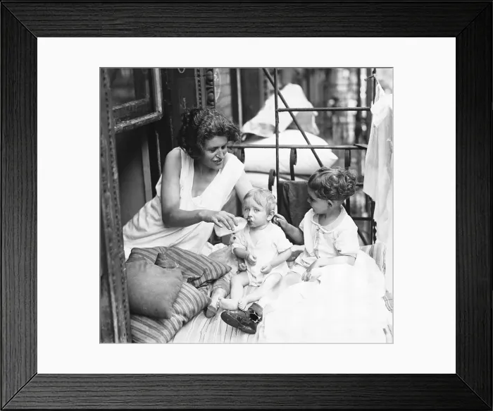 Framed Print : Mother With Her Children On Fire Escape Framed Print : Mother With Her Children On Fire Escape