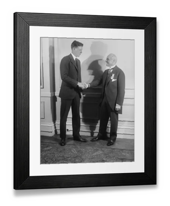 Framed Print : Charles Lindbergh Shaking Hand of Benefactor Framed Print : Charles Lindbergh Shaking Hand of Benefactor