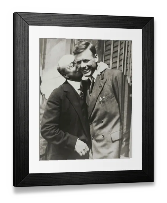 Framed Print : Louis Bleriot Kissing Lindbergh Framed Print : Louis Bleriot Kissing Lindbergh