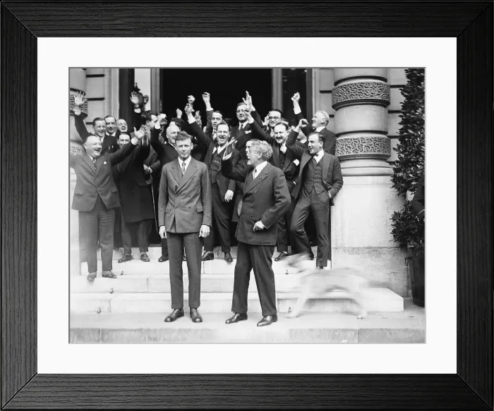 Framed Print : Charles Lindbergh and Myron T. Herrick in Front of Cheering Crowd Framed Print : Charles Lindbergh and Myron T. Herrick in Front of Cheering Crowd