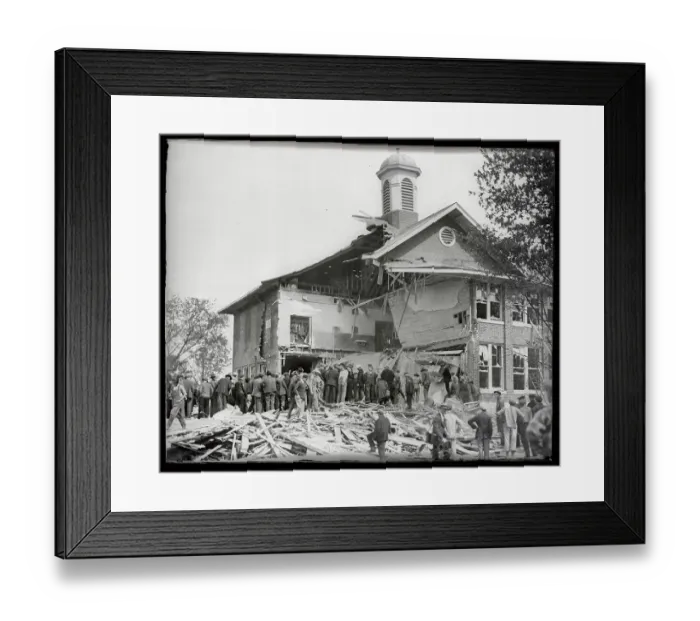 Framed Print : Exterior of Wrecked Schoolhouse