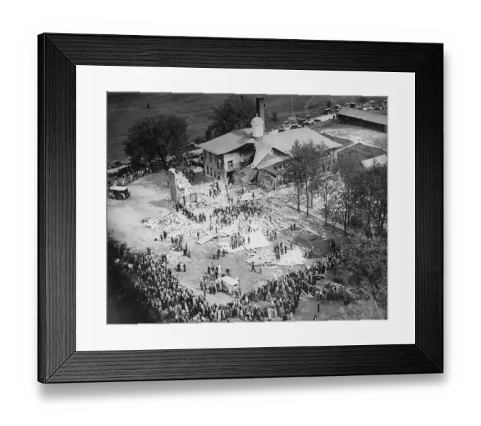 Framed Print : Aerial View of Demolished Schoolhouse Framed Print : Aerial View of Demolished Schoolhouse