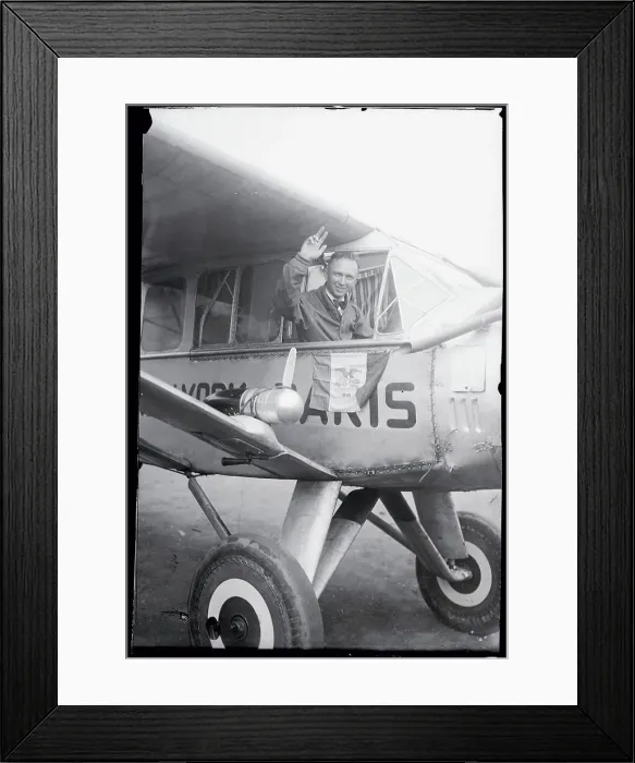 Framed Print : Clarence Chamberlain Waving from Cockpit