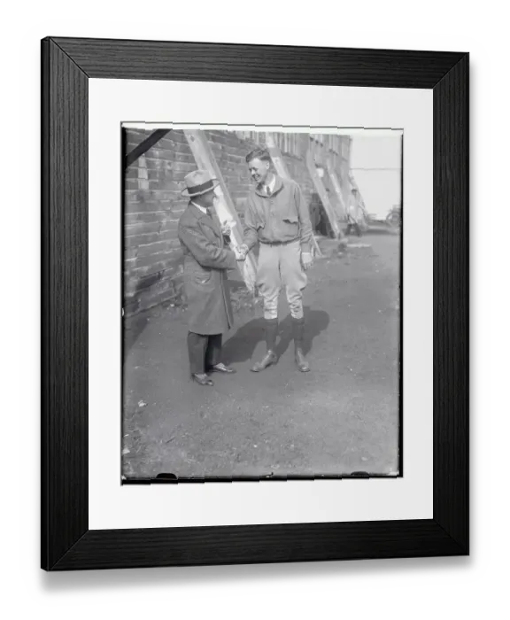 Framed Print : Charles Lindbergh Shaking Hand of Rene Fonck at Curtiss Airfield