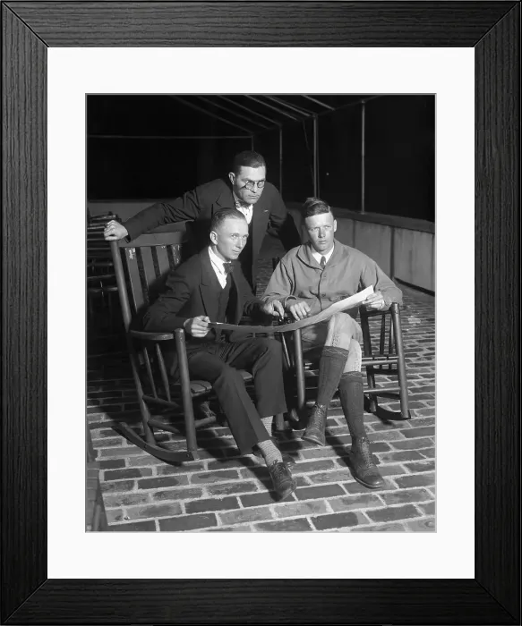 Framed Print : Charles Lindbergh's Group Reading Aviator Maps Framed Print : Charles Lindbergh's Group Reading Aviator Maps
