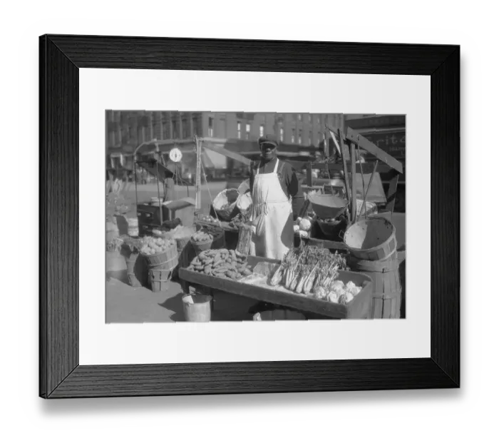 Framed Print : Early American Vegetable Market in Street Framed Print : Early American Vegetable Market in Street