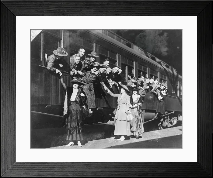 Framed Print : Women Seeing off Soldiers Framed Print : Women Seeing off Soldiers