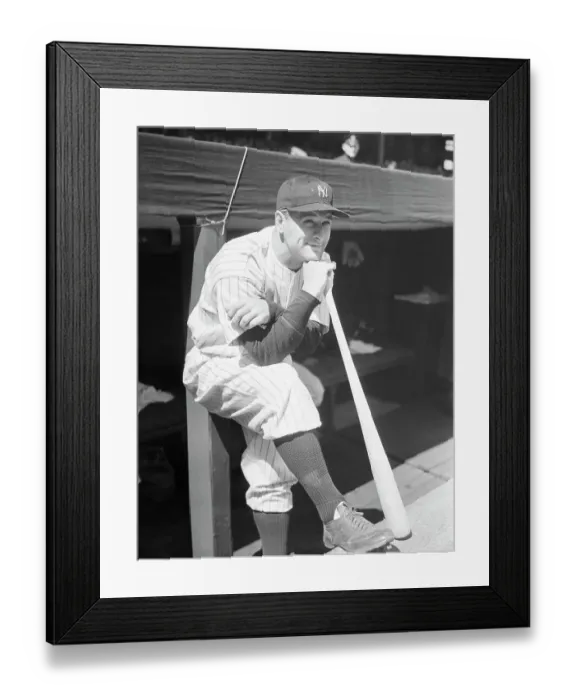 Framed Print : Yankee Player Lou Gehrig in Dugout with Sore Finger Framed Print : Yankee Player Lou Gehrig in Dugout with Sore Finger