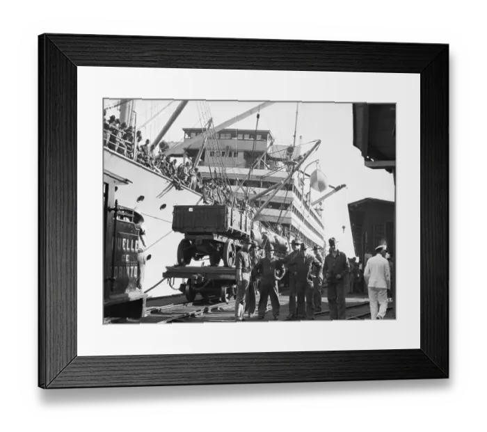 Framed Print : Ship Unloading American Weapons Framed Print : Ship Unloading American Weapons