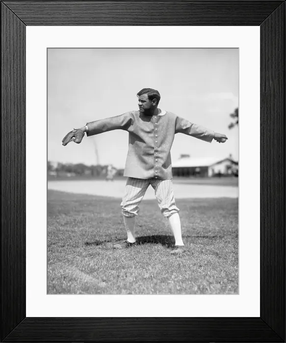 Framed Print : Babe Ruth in a Catching Stance Framed Print : Babe Ruth in a Catching Stance