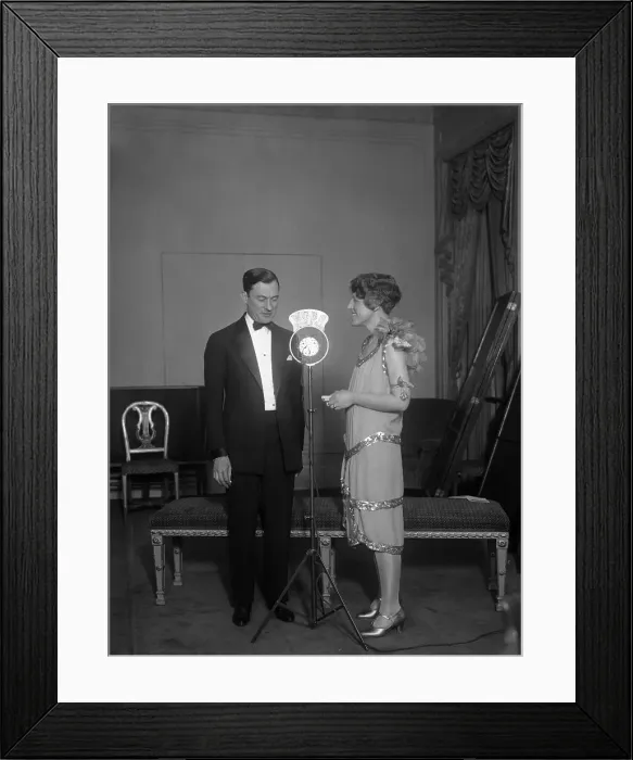 Framed Print : Governor Jimmy Walker and Emma Bugbee Standing at Microphone Framed Print : Governor Jimmy Walker and Emma Bugbee Standing at Microphone