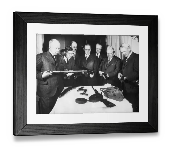 Framed Print : Members Of Crime Commision Examine Guns Framed Print : Members Of Crime Commision Examine Guns