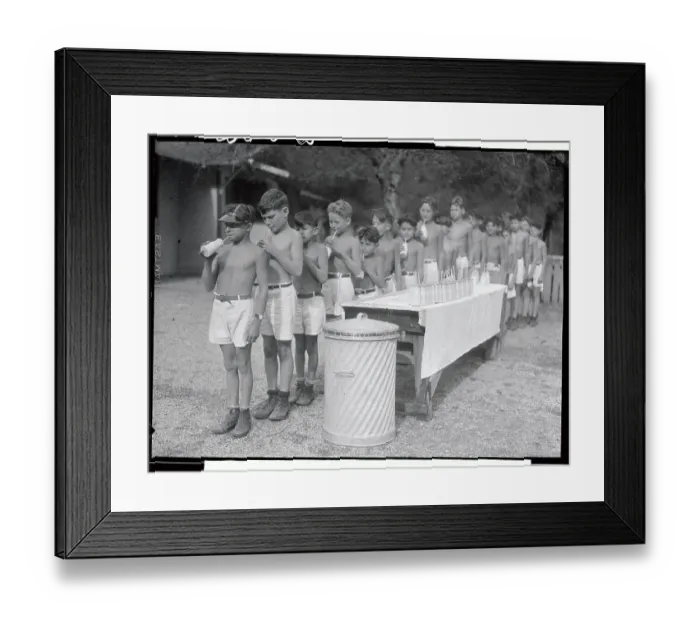 Framed Print : Boys Drinking Milk at Tuberculosis Camp Framed Print : Boys Drinking Milk at Tuberculosis Camp