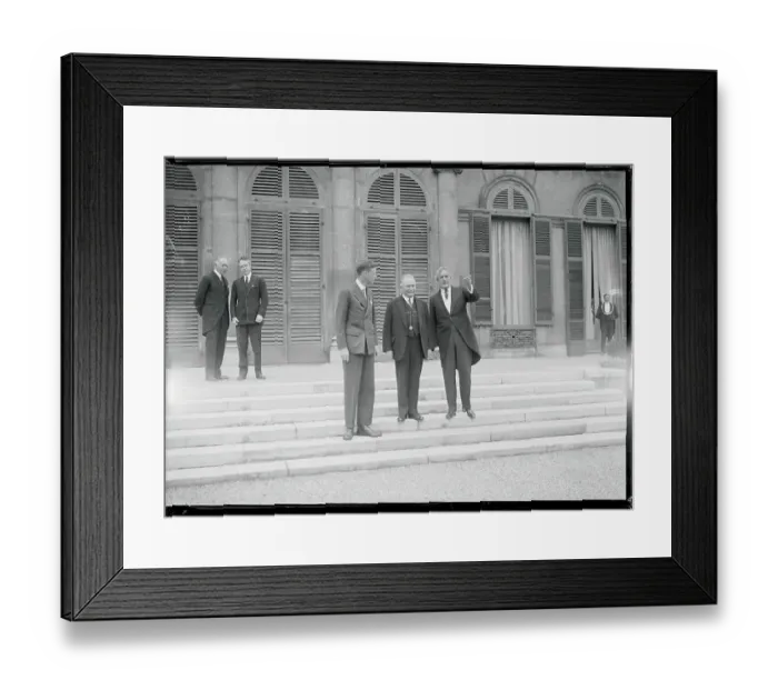 Framed Print : Charles Lindbergh Standing on Steps With French Officials Framed Print : Charles Lindbergh Standing on Steps With French Officials