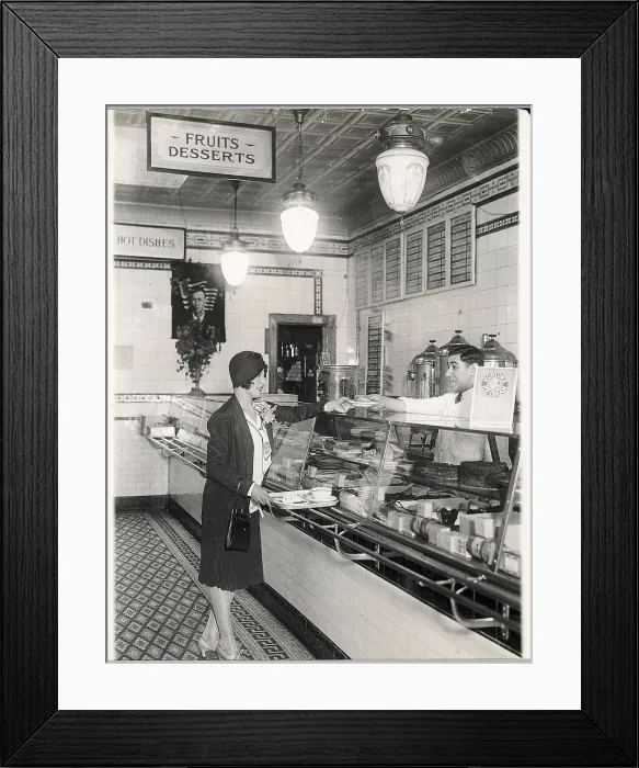 Framed Print : Young Woman Being Served at Cafeteria Framed Print : Young Woman Being Served at Cafeteria