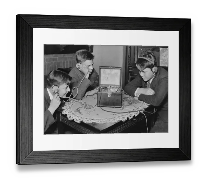Framed Print : Children Listening to Radio Framed Print : Children Listening to Radio