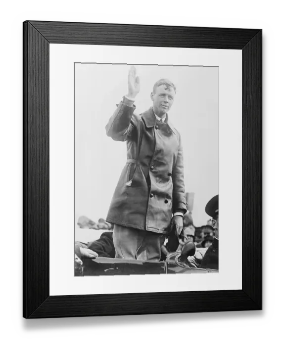 Framed Print : Pioneering Pilot Charles Lindbergh Waving from Automobile Framed Print : Pioneering Pilot Charles Lindbergh Waving from Automobile