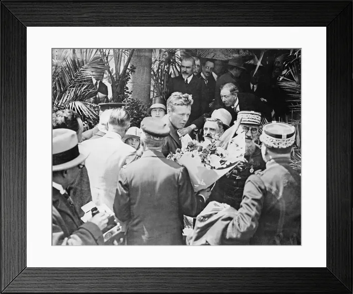 Framed Print : Charles Lindbergh Being Presented Bouquet for Transatlantic Flight