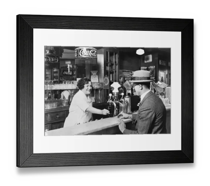 Framed Print : Woman Dispensing Coke At Soda Fountain Framed Print : Woman Dispensing Coke At Soda Fountain