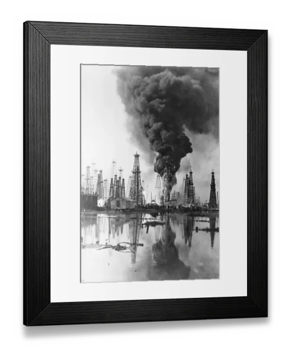Framed Print : Fire Burning @ Oil Well; Flames, Smoke