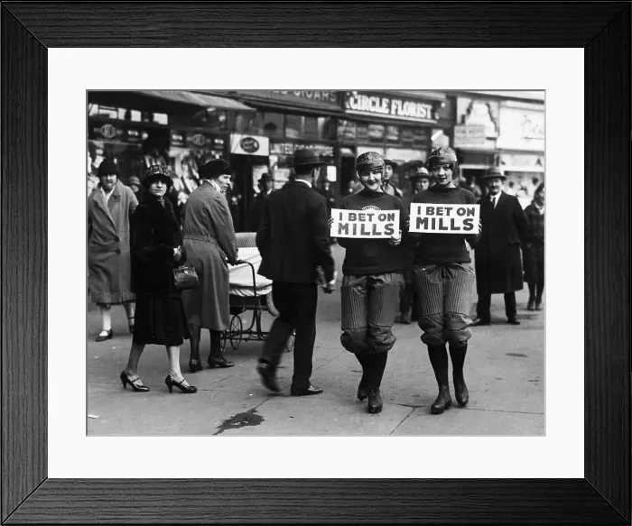 Framed Print : Election Bet Losers Walking with Signs Framed Print : Election Bet Losers Walking with Signs